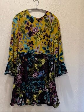 Eliza J Floral Yellow Colorblock Knee Length Dress